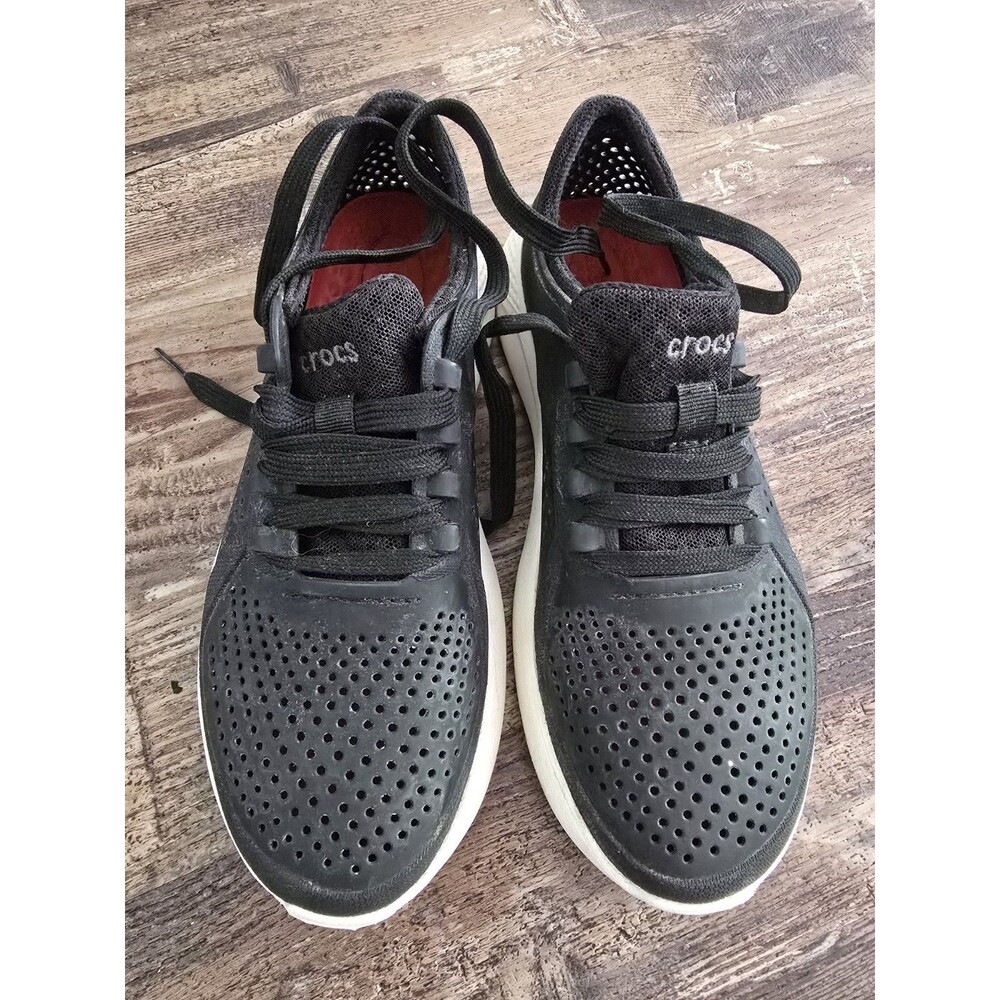 Crocs LiteRide Pacer Sneakers Womens Size 7 Black Red Athletic Shoes
